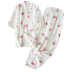 OWLONLINE Japanischer Kimono-Pyjama aus reiner Baumwolle für Damen Größe M A15 von OWLONLINE