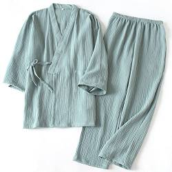 OWLONLINE Weicher, reiner Pyjama aus Baumwollkrepp für Damen, japanischer Kimono-Pyjama, Größe L-C17 von OWLONLINE