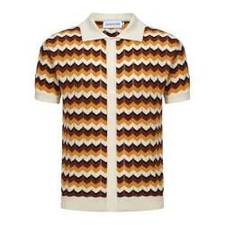 OXKNIT Herren Casual 1960er Mod Style Knit Retro Polo Shirts Kurzarm Weich Bequem Erhältlich in Big Tall, E-braun Gelb, XL von OXKnitstore