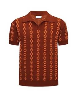 OXKNIT Herren Casual 1960er Mod Style Knit Retro Polo Shirts Kurzarm Weich Bequem Erhältlich in Big Tall, Hellbraun, L von OXKnitstore