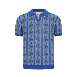 OXKNIT Herren Casual 1960er Mod Style Knit Retro Poloshirts Kurzarm Weich Bequem Erhältlich in Big Tall, Gelb / Blau, XX-Large von OXKnitstore