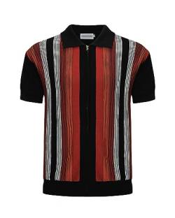 OXKNIT Herren Casual 1960er Mod Style Streifen Gestricktes Retro Poloshirt Weich Bequem Erhältlich in Groß & Tall, A-dark red, Mittel von OXKnitstore