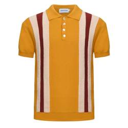 OXKNIT Herren Casual 1960er Mod Style Streifen Gestricktes Retro Poloshirt Weich Bequem Erhältlich in Groß & Tall, A-gelb, L von OXKnitstore