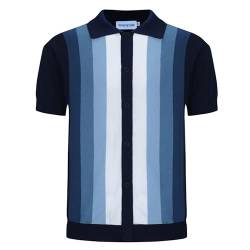 OXKNIT Herren Casual 1960er Mod Style Streifen Gestricktes Retro Poloshirt Weich Bequem Erhältlich in Groß & Tall, B-Blau, Mittel von OXKnitstore