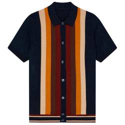 OXKNIT Herren Casual 1960er Mod Style Streifen Gestricktes Retro Poloshirt Weich Bequem Erhältlich in Groß & Tall, B-navy blau, L von OXKnitstore
