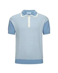 OXKNIT Herren Casual 1960er Mod Style Streifen Gestricktes Retro Poloshirt Weich Bequem Erhältlich in Groß & Tall, C-Blau, Mittel von OXKnitstore