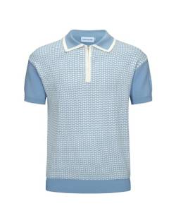 OXKNIT Herren Casual 1960er Mod Style Streifen Gestricktes Retro Poloshirt Weich Bequem Erhältlich in Groß & Tall, C-Blau, XX-Large von OXKnitstore