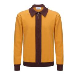 OXKNIT Herren Casual 1960er Mod Style Streifen Gestricktes Retro Poloshirt Weich Bequem Erhältlich in Groß & Tall, L-gelb, Klein von OXKnitstore