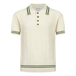 OXKNIT Herren Casual 1960er Mod Style Streifen Gestricktes Retro Poloshirt Weich Bequem Erhältlich in Groß & Tall, O-weiß, L von OXKnitstore