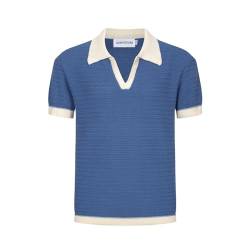 OXKNIT Herren Casual 1960er Mod Style Vintage Strick-Poloshirt Kurzarm Golf-Shirts Weich Bequem, B-Blau, L von OXKnitstore