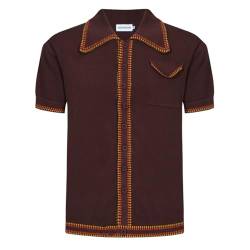 OXKNIT Herren-Poloshirt, lässig, 1960er-Jahre-Stil, gestreift, gestrickt, Retro-Poloshirt, weich, bequem, erhältlich in Big & Tall, B-braun, L von OXKnitstore