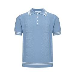OXKNIT Herren-Poloshirt, lässig, 1960er-Jahre-Stil, gestreift, gestrickt, Retro-Poloshirt, weich, bequem, erhältlich in Big & Tall, Pure Blue, XL von OXKnitstore
