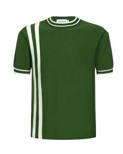 OXKNIT T-Shirt für Herren Baumwollstrick, Bruststreifen, kurzes Hemd, klassisches Retro-Design, weich, bequem, erhältlich in Big Tall, B-grün, Klein von OXKnitstore
