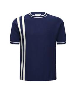 OXKNIT T-Shirt für Herren Baumwollstrick, Bruststreifen, kurzes Hemd, klassisches Retro-Design, weich, bequem, erhältlich in Big Tall, B-navy, XX-Large von OXKnitstore