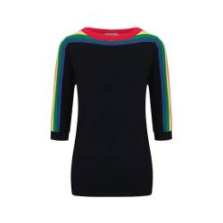 OXKnit Damen 1960er Retro Knit Langarm T-Shirts Blitz Muster Rundhalsausschnitt Casual Knit Top, Regenbogenschwarz, X-Groß von OXKnitstore