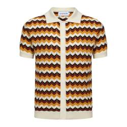 OXKnitstore OXKNIT Herren Casual 1960er Mod Style Knit Retro Polo Shirts Kurzarm Weich Bequem Erhältlich in Big Tall, E-braun Gelb, XX-Large von OXKnitstore