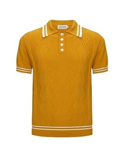 OXKnitstore OXKNIT Herren Casual 1960er Mod Style Streifen Gestricktes Retro Poloshirt Weich Bequem Erhältlich in Groß & Tall, Orange/Abendrot im Zickzackmuster (Sunset Chevron), Mittel von OXKnitstore