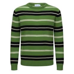 OXKnitstore OXKNIT T-Shirt für Herren Baumwollstrick, Bruststreifen, kurzes Hemd, klassisches Retro-Design, weich, bequem, erhältlich in Big Tall, E-Streifen Grün, XL von OXKnitstore