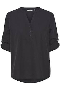 OXMO OXANJA Damen Tunika Bluse Langarm Klassische Leinenbluse mit V-Ausschnitt und Knöpfen Regular Fit und Knöpfbare Ärmel, Größe:36, Farbe:Black (200451) von OXMO