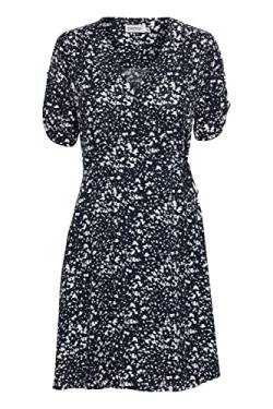 OXMO OXEmbla Damen Freizeitkleid Kleid Wickelkleid Minikleid mit kurzen Ärmeln und V-Ausschnitt, Größe:40, Farbe:Total Eclipse Mix (201482) von OXMO