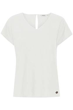 OXMO OXSABINE Damen Bluse Shirt aus Leinenmix mit V-Ausschnitt und Knopfverschluss am Rückenausschnitt, Größe:42, Farbe:Off White (114800) von OXMO