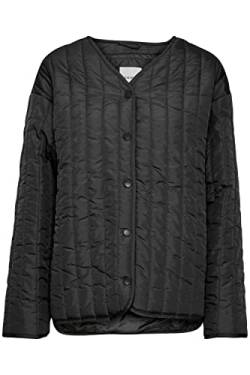 OXMO OXSaggy Damen Steppjacke Übergangsjacke Jacke mit Druckknöpfen V-Ausschnitt Oversize Fit leicht gefüttert, Größe:M, Farbe:Black (194007) von OXMO