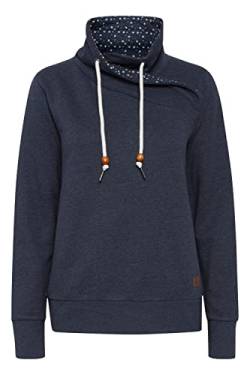 OXMO OXUdine Damen Langes Sweatshirt Pullover Longpullover Schlakragen Troyer mit Kordeln mit Muster, Größe:M, Farbe:Total Eclipse Melange (1940101) von OXMO