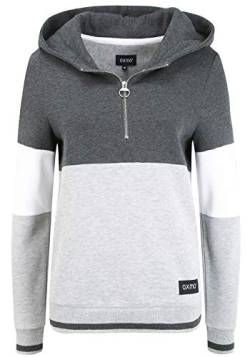 OXMO Omara Damen Kapuzenpullover Hoodie Pullover mit hochabschließender Kapuze, Größe:XXL, Farbe:Dark Grey Melange (1940071) von OXMO