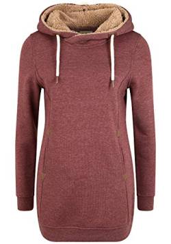 OXMO Vicky Pile Hood Long Damen Langer Kapuzenpullover Hoodie Pullover Mit Kapuze Und Teddy-Futter, Größe:L, Farbe:Wine RED M (798985) von OXMO