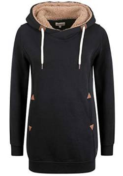 OXMO Vicky Pile Hood Long Damen Langer Kapuzenpullover Hoodie Pullover Mit Kapuze Und Teddy-Futter, Größe:M, Farbe:Black PIL (7990002) von OXMO