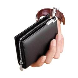 Geldbörsen Brieftasche, Kartenhalter, Leder-Geldbörse, großes Fassungsvermögen, kurze Geldbörsen, Herren-Bifold-Clutch for Münzkarten-Organizer, reißfest Mode ( Color : Black-1 , Size : 9.5x11.8cm ) von OXOAMP