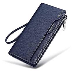 Geldbörsen Brieftasche Premium-Leder-Geldbörsen, herausnehmbar, großes Fassungsvermögen, Münzgeldbörsen, Business-Retro-Stil, Kartenhalter, Unisex, Bifold-Tasche Mode ( Color : Blue , Size : 19.3x10.5 von OXOAMP