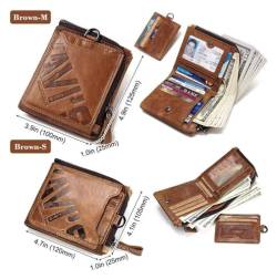 OXOAMP Geldbörsen Brieftasche, Kleiner Kartenhalter, kurzer Stil, Crazy Horse-Leder-Geldbörse, Vintage, schlankes Münzfach, Bifold, Unisex-Geldbörsen, reißfest Mode (Color : Brown2, Size : 12x10.5) von OXOAMP