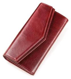 OXOAMP Geldbörsen Brieftasche Vintage Leder Geldbörse Herren Große Kapazität Kartenhalter Neue Tragbare Klassische Geldbörsen Reißfest Mode (Color : Red-1, Size : 9x19cm) von OXOAMP