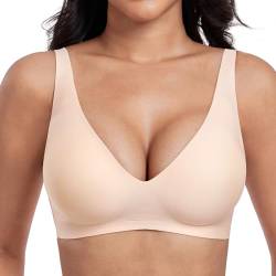 OXYIBRAS Modisch Tief V Minimizer BH Damen Ohne Bügel Weich Bralette Damen BHS Ultrakomfortabler T Shirt Schlaf BH Mit ZusäTzlicher BH-VerläNgerung BGL von OXYIBRAS