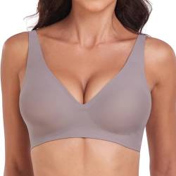 OXYIBRAS Modisch Tief V Minimizer BH Damen Ohne Bügel Weich Bralette Damen BHS Ultrakomfortabler T Shirt Schlaf BH Mit ZusäTzlicher BH-VerläNgerung GRS von OXYIBRAS