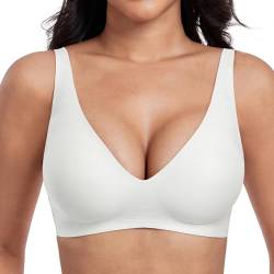 OXYIBRAS Modisch Tief V Minimizer BH Damen Ohne Bügel Weich Bralette Damen BHS Ultrakomfortabler T Shirt Schlaf BH Mit ZusäTzlicher BH-VerläNgerung WTXL von OXYIBRAS