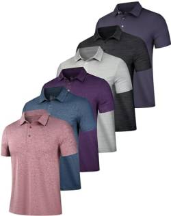OYGSieg 6er-Pack Poloshirts für Herren, kurzärmelig, Golf-Poloshirt, Schwarz/Dunkelgrau/Lila/Hellgrau/Blau/Rot (Seta 6er-Pack), 3X-Groß von OYGSieg
