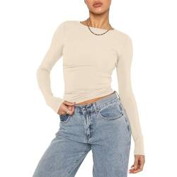 OYIGELZ Damen Langarmshirt Rundhals Slim Fit Y2K Oberteile Basic Crop Tops Casual Streetwear t Shirt(Aprikose-06,L) von OYIGELZ
