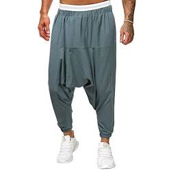 OYIGELZ Jogginghose Herren Baumwolle Haremshose Ausbildung Hose Weite Beine Yogahose Lose Reine Farbe Hip Länge Hose mit Hosentaschen Hose Aladinhose(Graugrün,XXL) von OYIGELZ