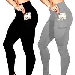 OYIGELZ Sport Leggings Damen High Waist mit Taschen Bauchkontrolle Sporthose Blickdichte Po Push Up Lange Sportleggins Yogahosen(S,Schwarz+Grau) von OYIGELZ