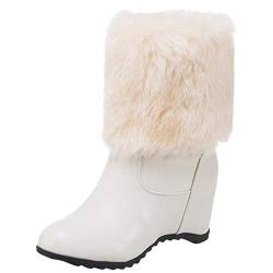 OYSOHE Stiefeletten Damen Plüsch Warm rutschfest Winterstiefel Schneeschuhe Frauen Stiefel Blockabsatz Ankle Boots(Beige,43 CN von OYSOHE Damen