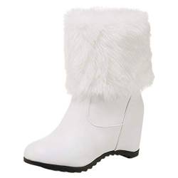 OYSOHE Stiefeletten Damen Plüsch Warm rutschfest Winterstiefel Schneeschuhe Frauen Stiefel Blockabsatz Ankle Boots(Weiß,43 CN von OYSOHE Damen