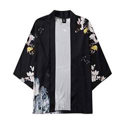 OYZ Japanische Kimono Jacke Traditioneller chinesischer Stil Kranich Druck Harajuku Männer Frauen Streetwear Sommerkleidung Lose Yukata, S-5XL, #06 Schwarz, XL von OYZ