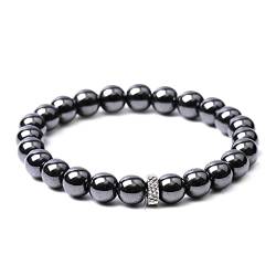 OZ Jewels Schwarzes Hämatit-Naturstein-Armband - Heilender Glücksbringer Armreif mit 8mm Perlen - Elastischer, dehnbarer Schmuck für Frauen und Männer, Einheitsgröße von OZ Jewels