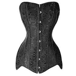 Corset Topdamen Retro Court Plus Size Lace Up Korsett Top Boho Blumen Jacquard Ohne Knochen Bustier Lang Hochzeit Party Club Vollbrust Bustier Body Shaper Dessous Korsett, Schwarz,Xl von OZEO