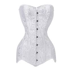 Korsage Damenfrauen Retro Gericht Übergröße Schnürkorsett Top Boho Blumen Jacquard Ohne Knochen Bustier Lange Hochzeit Club Vollbrust Bustier Body Shaper Dessous Korsett,Weiß,M von OZEO