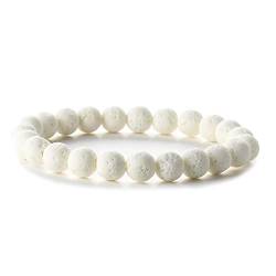 OZEO Perlen Armband, Natürliche Weiße Lavastein-Armbänder, Einfaches 8-Mm-Perlen-Chakra-Armband, Elastische Energie-Edelstein-Armbänder, Freundschaftsarmbänder, Yoga-Schmuck Für Frauen Und Männer von OZEO