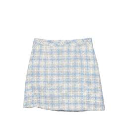 OZEO Rock Damen,Damen Vintage Check Tweed Minirock Hinterer Reißverschluss Hüftumwickelter Rock Mit Sicherheitshose A-Linie Geraffte Mode Büro Kurzer Rock Für Mädchen Damen,Blau,S von OZEO