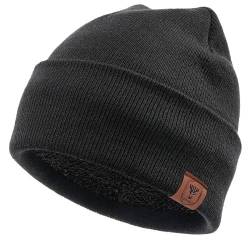 OZERO Winter Beanie Mütze,Thermo Strickmütze Laufmützen Wintermütze für Herren und Damen(Schwarz,Einheitsgröße) von OZERO